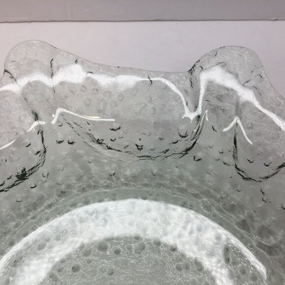 Vintage 13" Green Depression Bubble Glass Fruit Decor Bowl Textured Interior Art - Picture 6 of 10